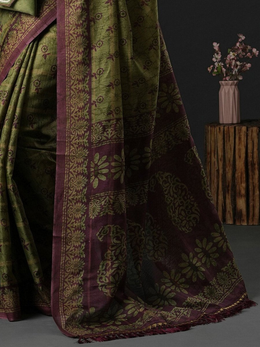 Anouk Green & Brown Ethnic Motifs Printed Kota Saree - Distacart