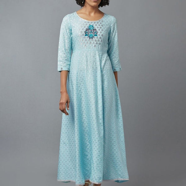 AURELIA Blue Ethnic Motifs Printed Maxi Dress - Distacart