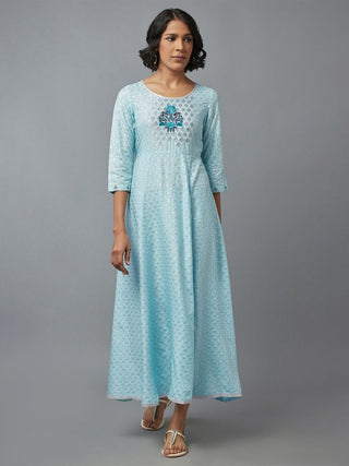 AURELIA Blue Ethnic Motifs Printed Maxi Dress - Distacart