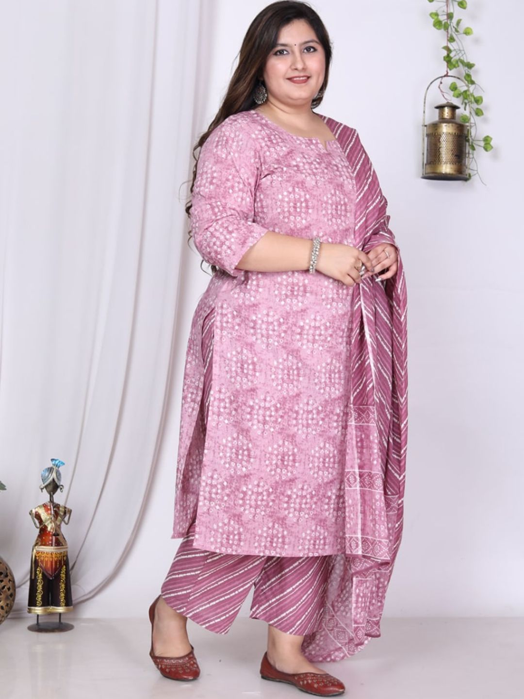 Swasti Floral Printed Regular Sequinned Pure Cotton Kurta with Trousers & Dupatta - Distacart