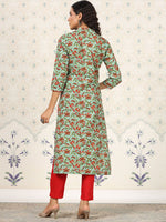 Thumbnail for Ode by House of Pataudi Green Floral Printed Straight Kurta - Distacart