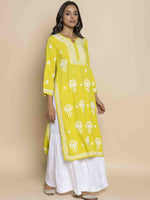 Thumbnail for HOUSE OF KARI Floral Chikankari Embroidered Cotton Straight Kurta - Distacart