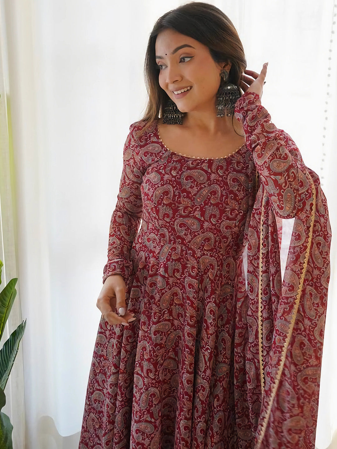 Kalini Paisley Printed Gotta Patti Anarkali Kurta with Trousers & With Dupatta - Distacart