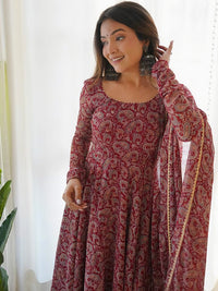 Thumbnail for Kalini Paisley Printed Gotta Patti Anarkali Kurta with Trousers & With Dupatta - Distacart