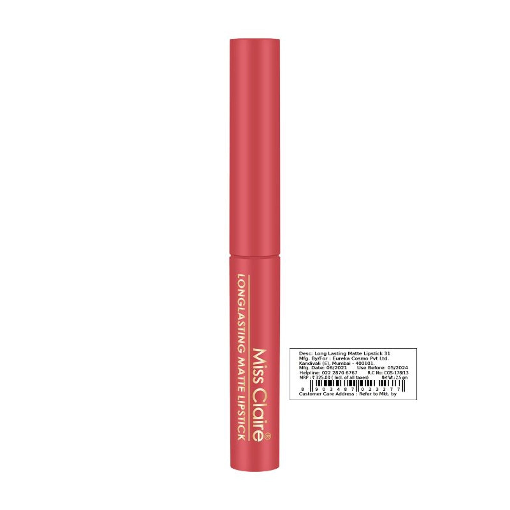 Miss Claire Long Lasting Matte Lipstick - 31 Solid Red