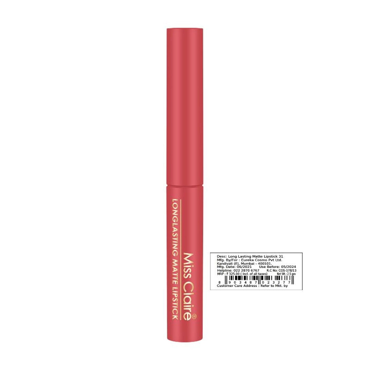 Miss Claire Long Lasting Matte Lipstick - 31 Solid Red - Distacart