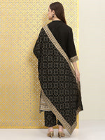 Thumbnail for Ode by House of Pataudi Women Black Bandhani Pleated Kurta with Trousers & With Dupatta - Distacart