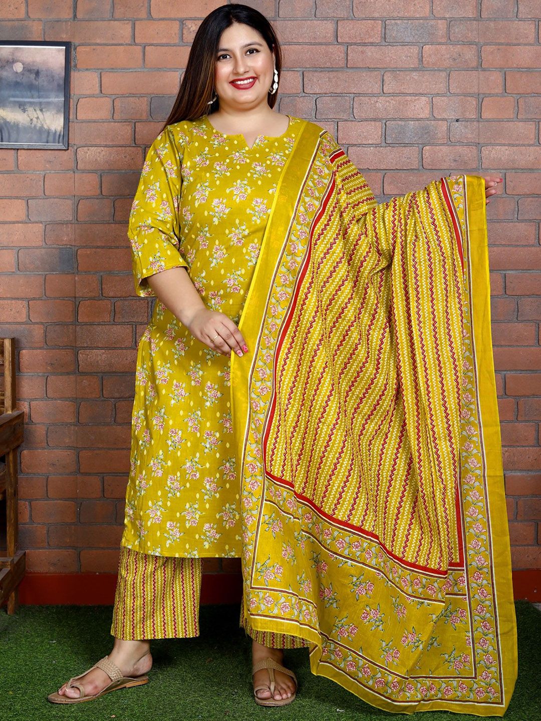 Swasti Women Printed Regular Sequinned Pure Cotton Kurta with Trousers & With Dupatta - Distacart
