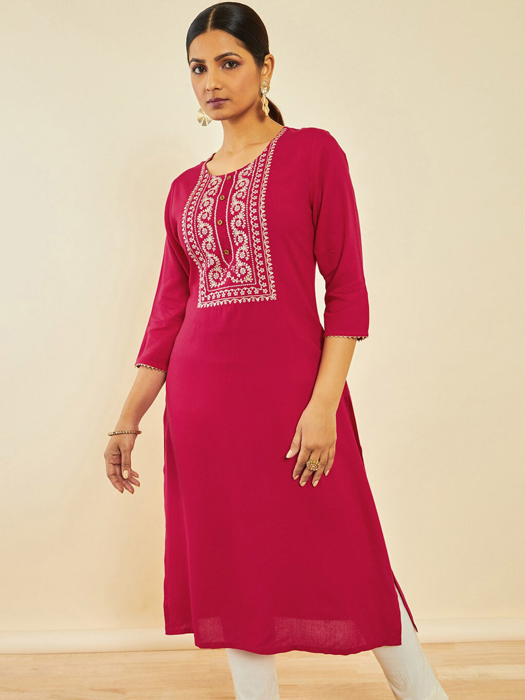 Soch Floral Yoke Design Gotta Patti Straight Kurta - Distacart