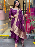 Thumbnail for Kalini Ethnic Motifs Printed Kurta with Trousers & Dupatta - Distacart