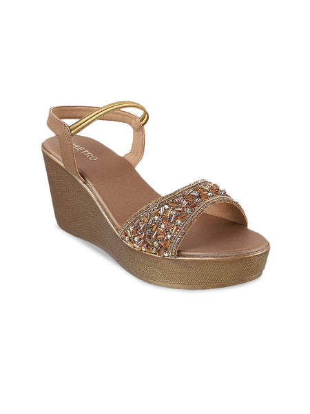 Metro Embellished Open Toe Wedges With Backstrap