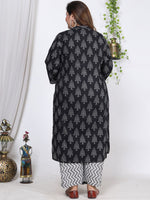 Thumbnail for Swasti Plus Size Ethnic Motifs Printed Cotton Angrakha Kurta With Trousers & Dupatta