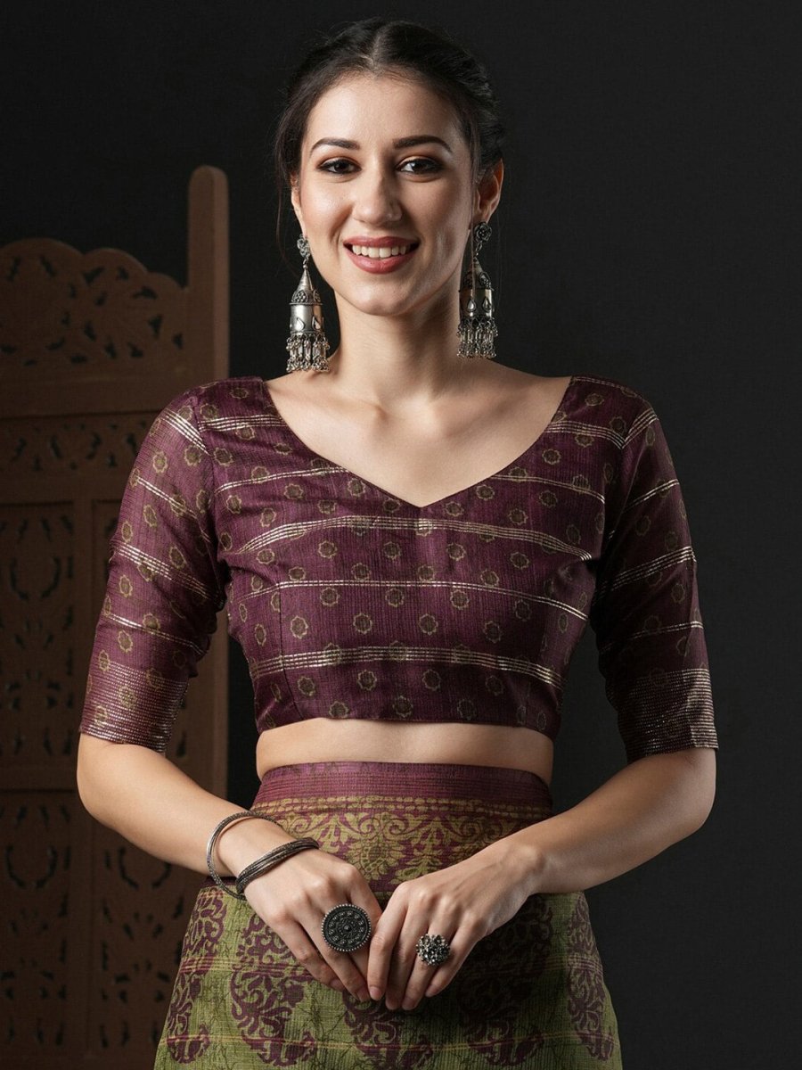 Anouk Green & Brown Ethnic Motifs Printed Kota Saree - Distacart