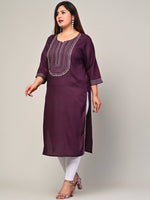 Thumbnail for Swasti Women Purple Flared Sleeves Thread Work Floral Kurta