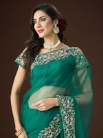 Thumbnail for kasee Floral Embroidered Net Saree - Distacart
