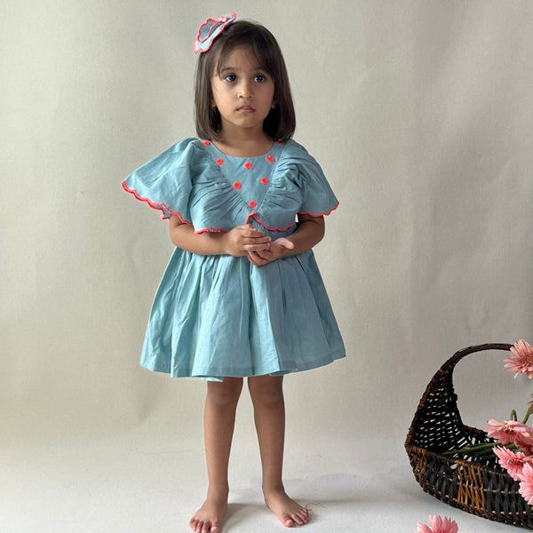 ArthLife Pale Blue Neon Embroidered Dress - Distacart