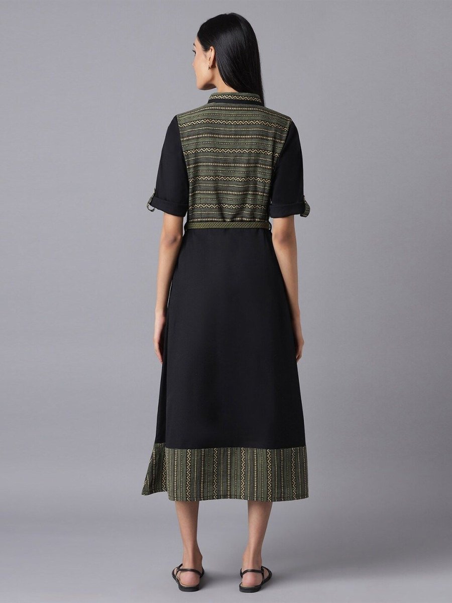 AURELIA Black & black chocolate Checked Tie-Up Neck A-Line Midi Dress