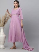 Thumbnail for AURELIA Purple Ethnic motifs Self Design Embroidered Fit & Flare Ethnic Dress With Dupatta