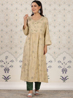 Thumbnail for Ode by House of Pataudi Ethnic motifs Printed Mirror Work Detailed A-Line Kurta - Distacart