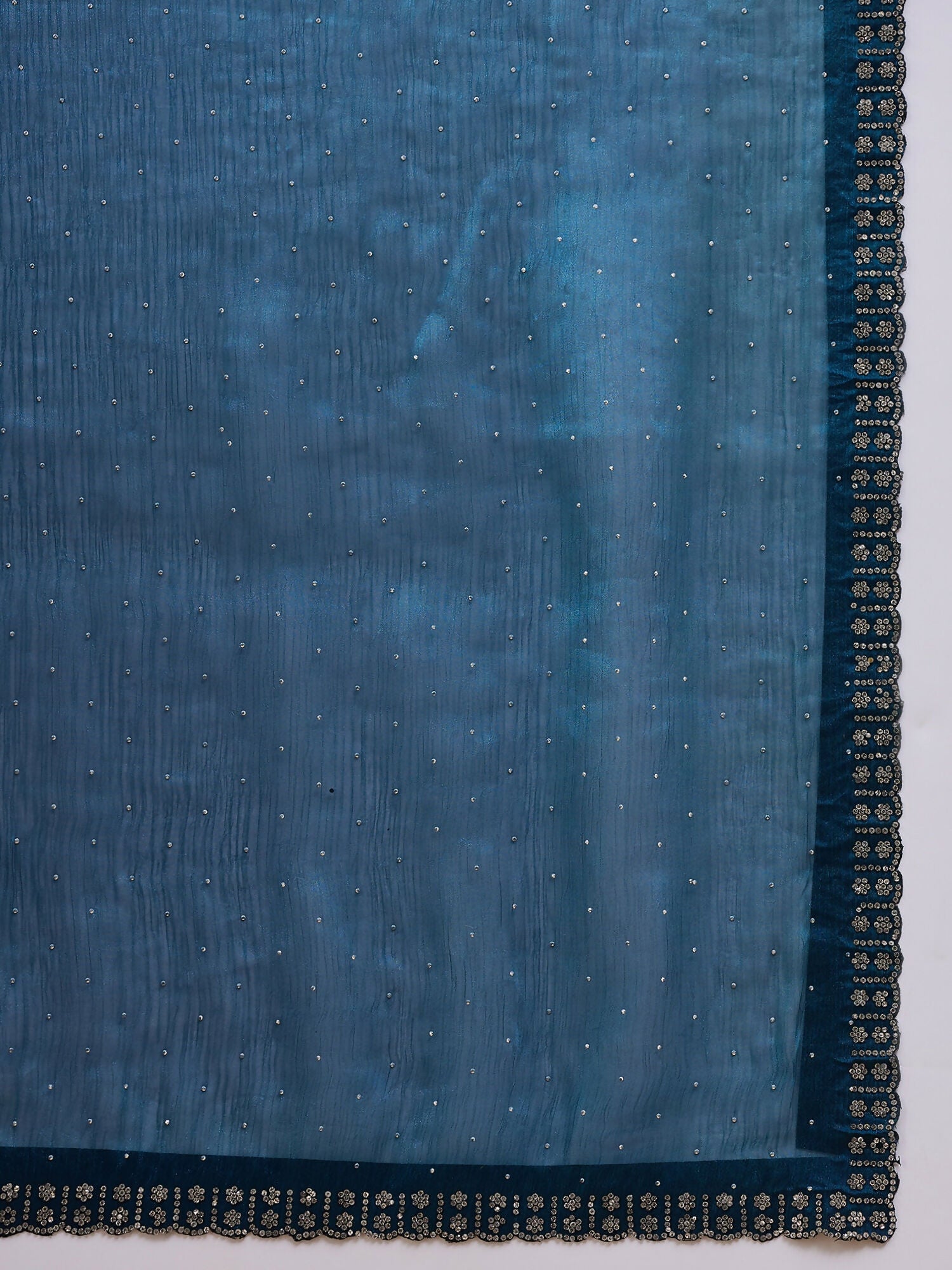 Teal Organza Swaroski Diamond Work Saree with Unstitched Blouse - Radha - Distacart