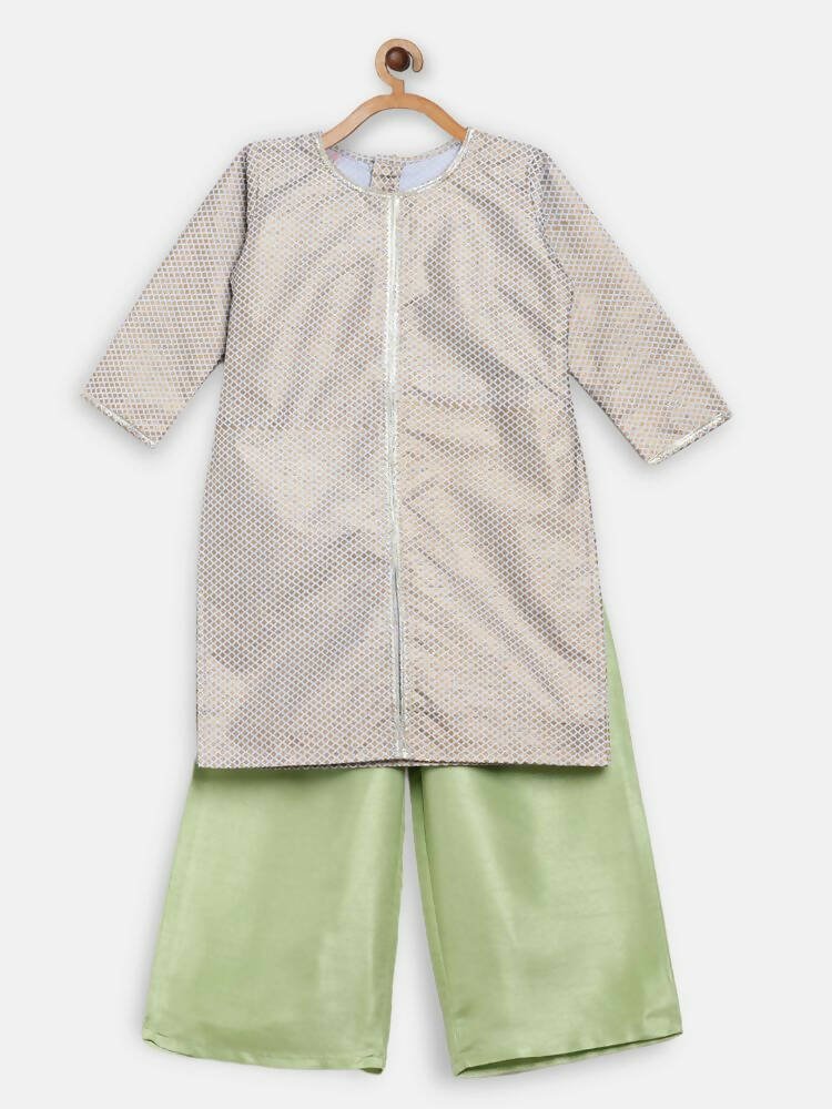 Ahalyaa Poly Silk Gold Printed Straight Kids Kurta With Palazzo For Girls - Distacart