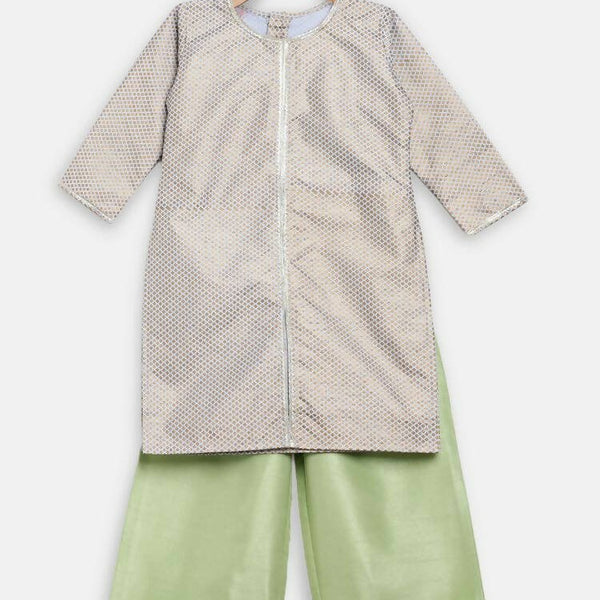 Ahalyaa Poly Silk Gold Printed Straight Kids Kurta With Palazzo For Girls - Distacart