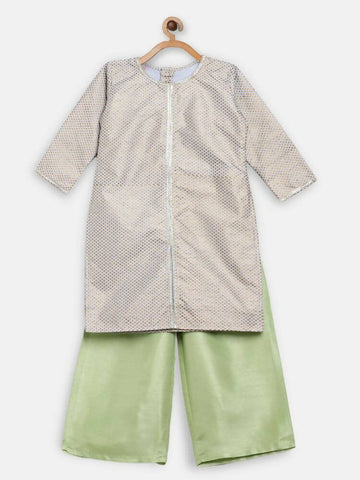 Ahalyaa Poly Silk Gold Printed Straight Kids Kurta With Palazzo For Girls - Distacart