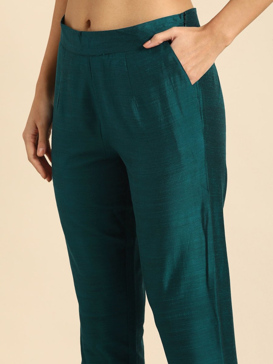 All About You Women Green & Gold-Toned Embroidered Sequinned Kurta with Trousers & Dupatta - Distacart