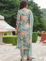 Thumbnail for Kalini Floral Printed V-Neck Straight Kurta & Trousers With Dupatta - Distacart