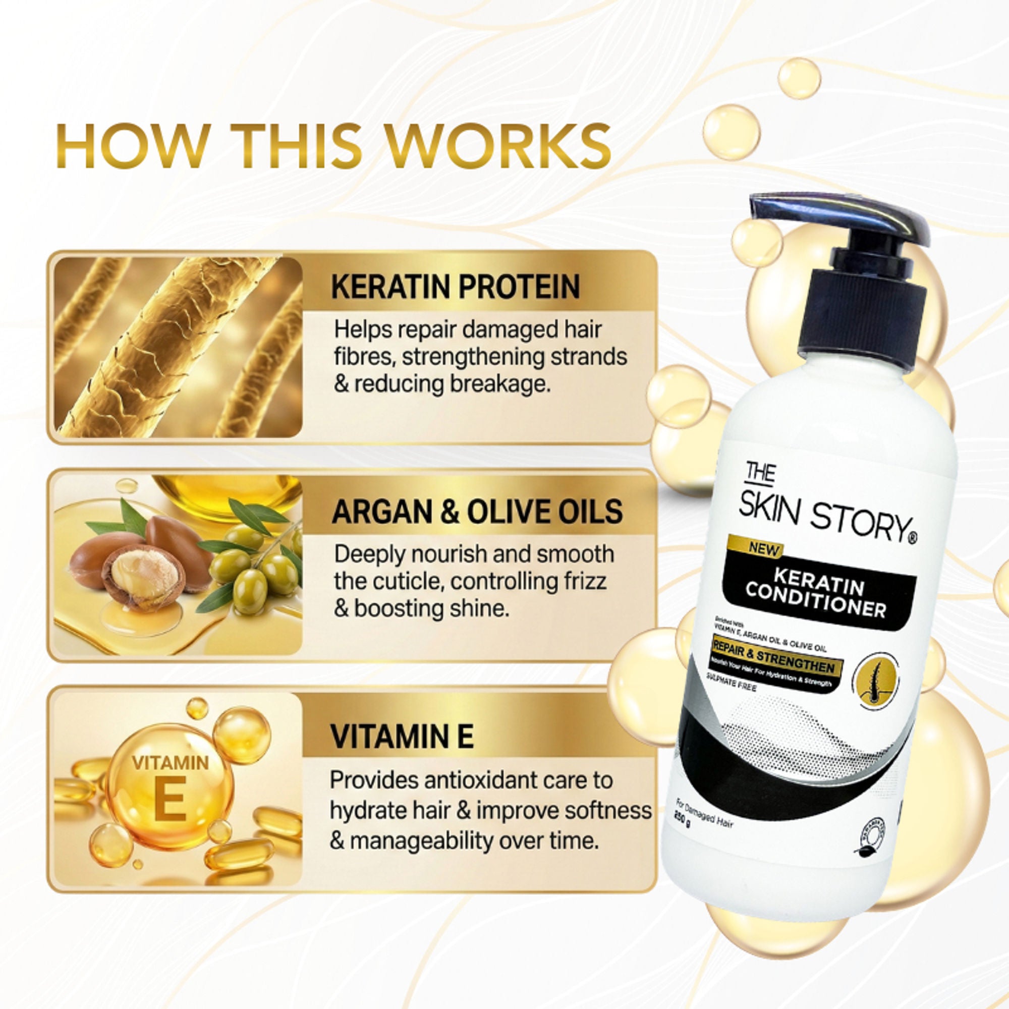 The Skin Story Sulphate Free Keratin Conditioner For Coloured Dry Frizzy Damaged Hair With Vitamin E - Distacart