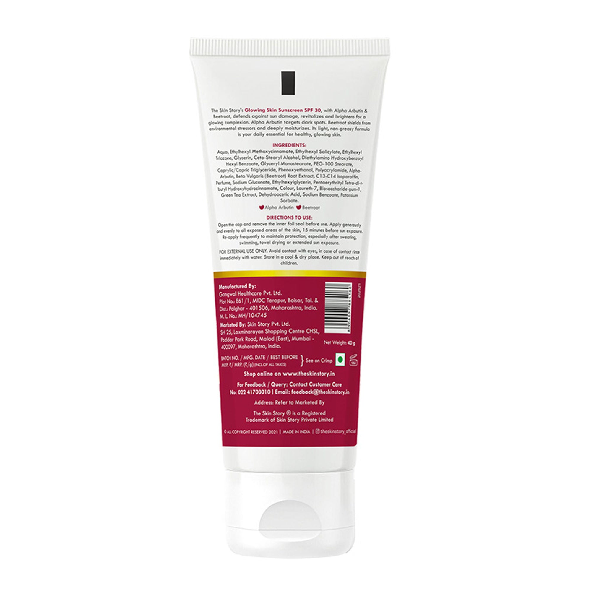 The Skin Story Beetroot Glowing Skin Face Sunscreen SPF 30 PA++ For Sun Tan Dark Spots Pigmentation - Distacart