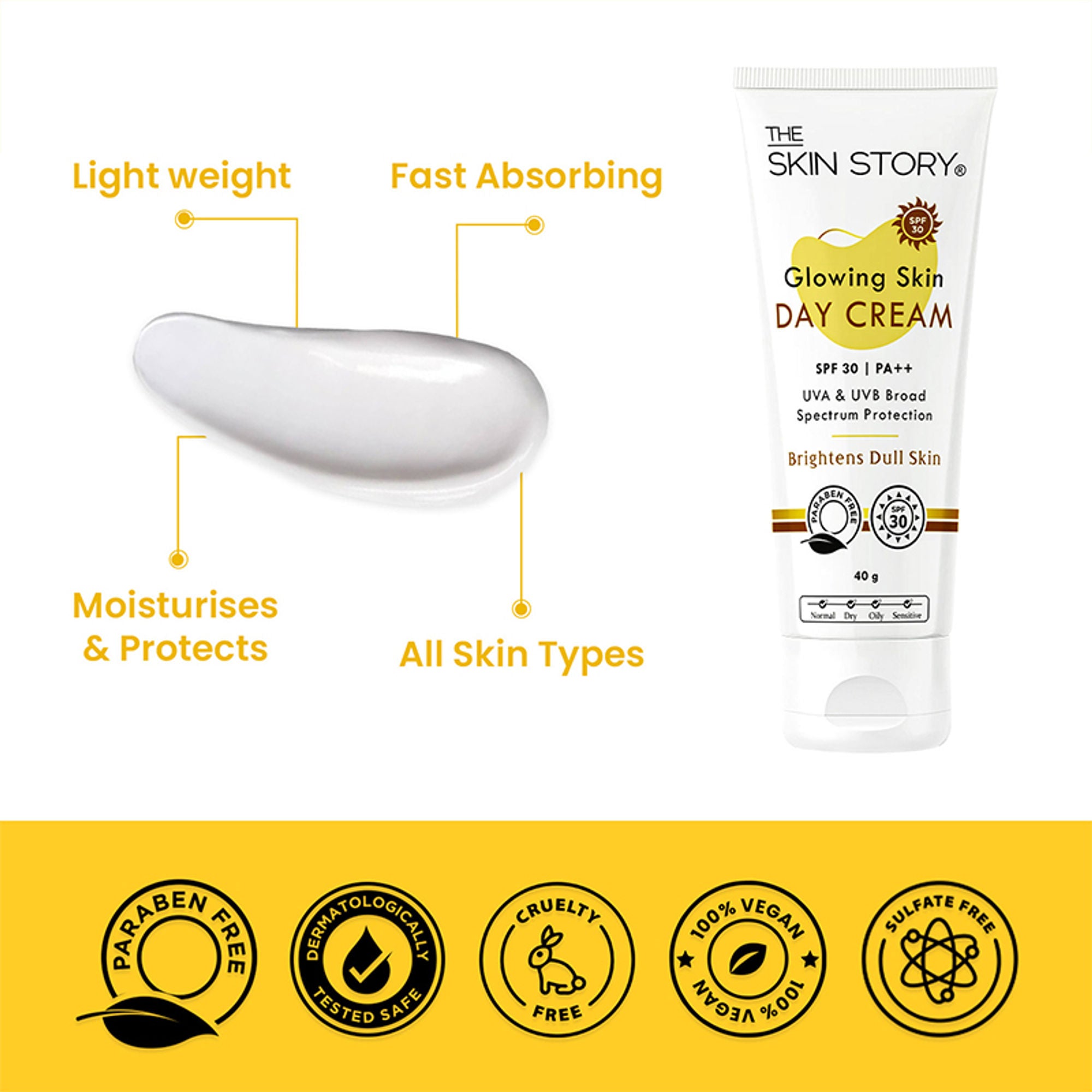 The Skin Story Sun Protection Day Face Cream For Brighter Glowing Skin With SPF 30 PA+++ & Beetroot - Distacart