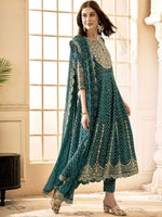 Thumbnail for Anouk Embroidered Empire Thread Work Kurta With Trousers & Dupatta