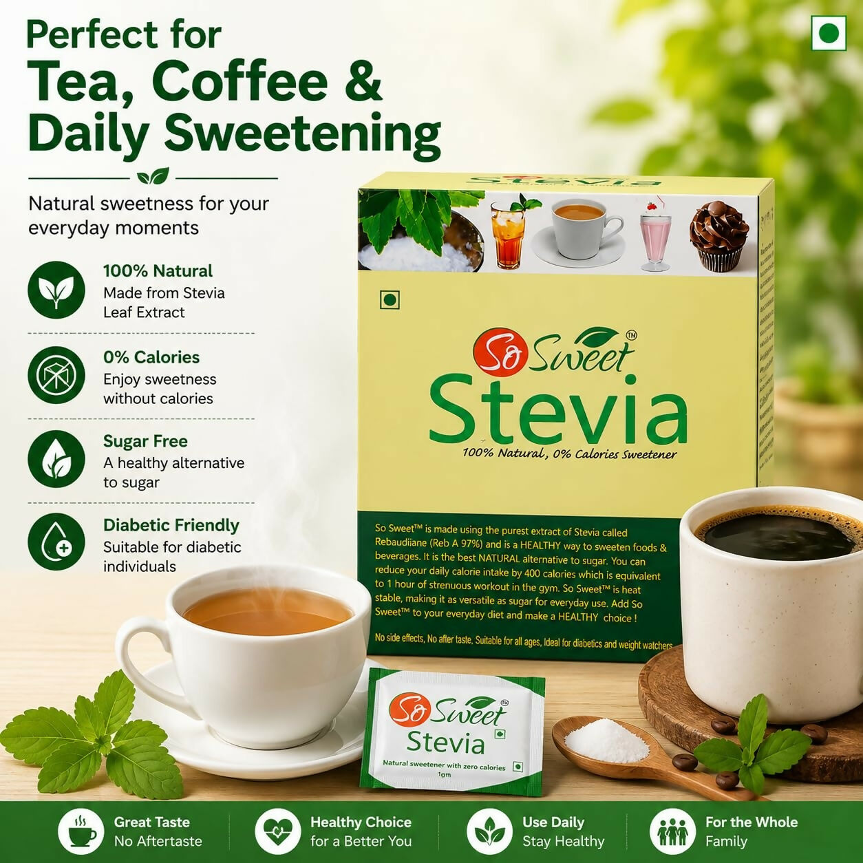 So Sweet Stevia Sachets -50 Sugar Free Natural Sweetener - Dista