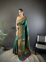 Thumbnail for Joban Fashion Banarasi Dark Green Woven Soft Silk Saree