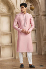 Thumbnail for Raivat Ethnic Banarasi Art Silk Mirror Work Kurta Pajama In Dark Pink Colour