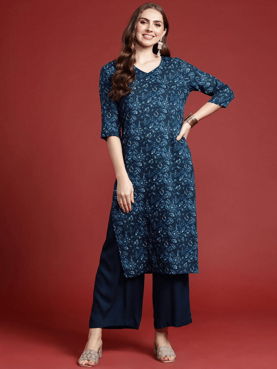 Anouk Women Floral Printed Regular Kurta With Palazzos - Distacart