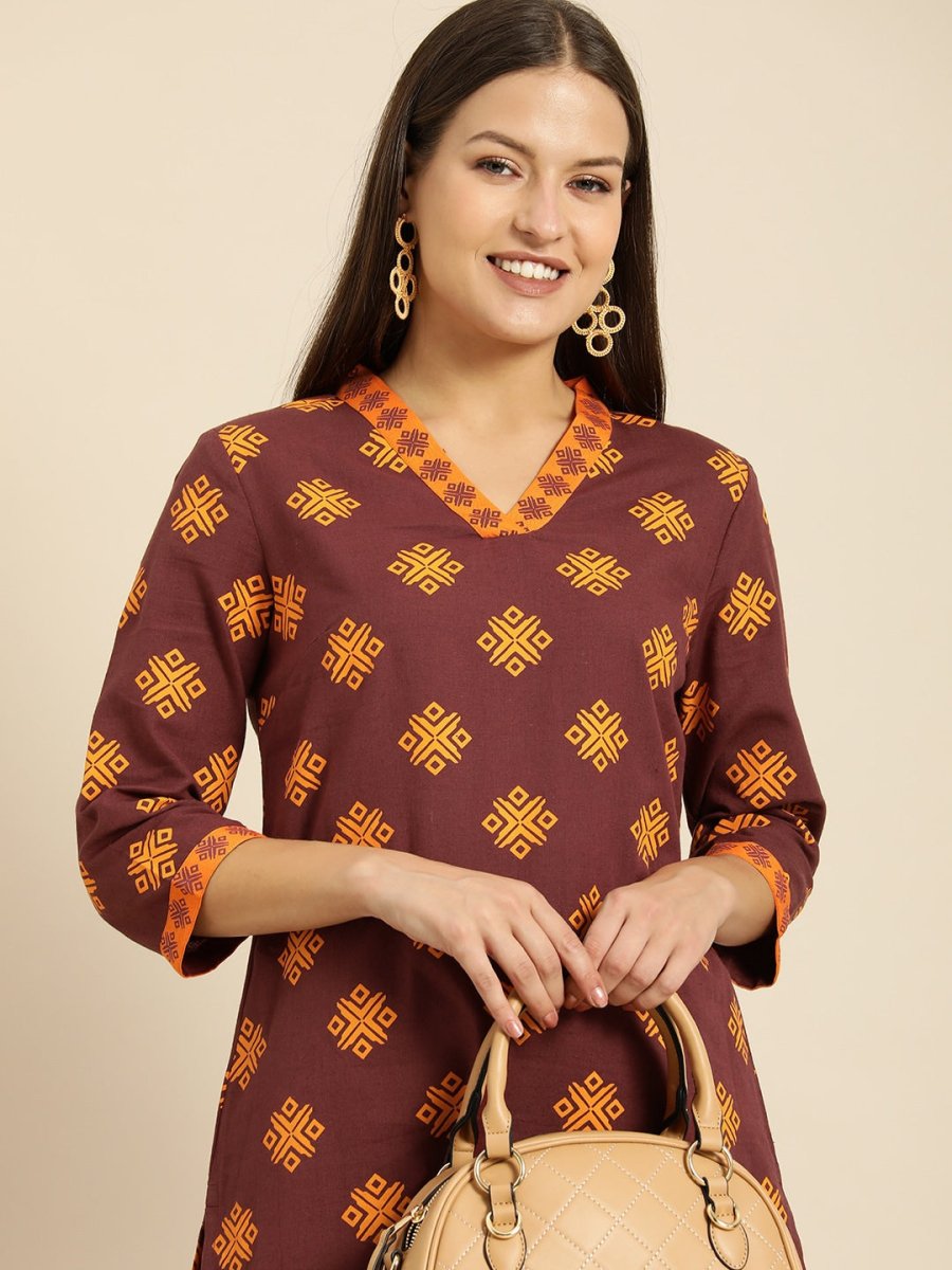 All About You Women Maroon Ethnic Motifs Printed Kurta with Printed Trousers - Distacart