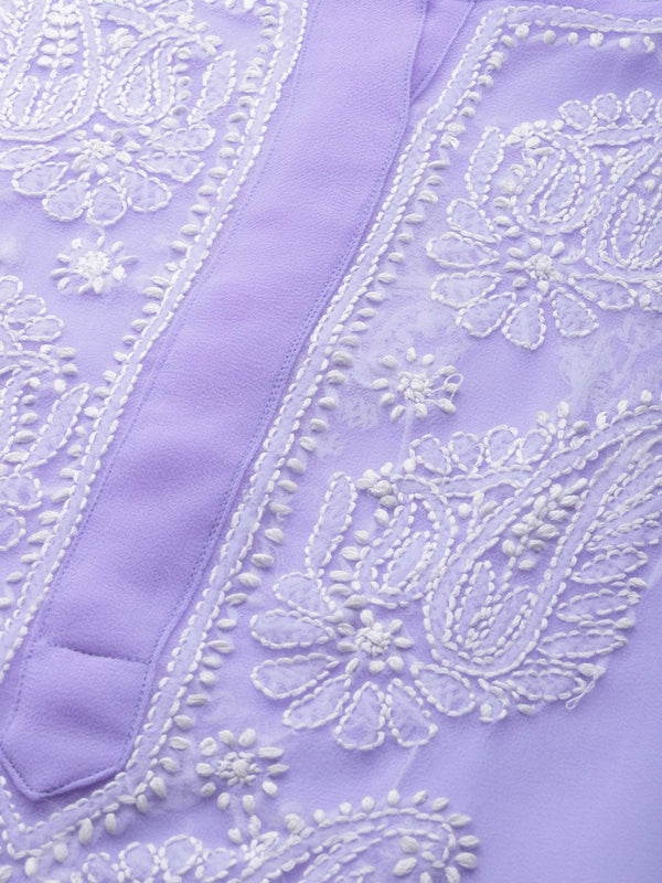 ADA Women Lavender & White Chikankari Embroidered Kurta with Trousers & Inner - Distacart
