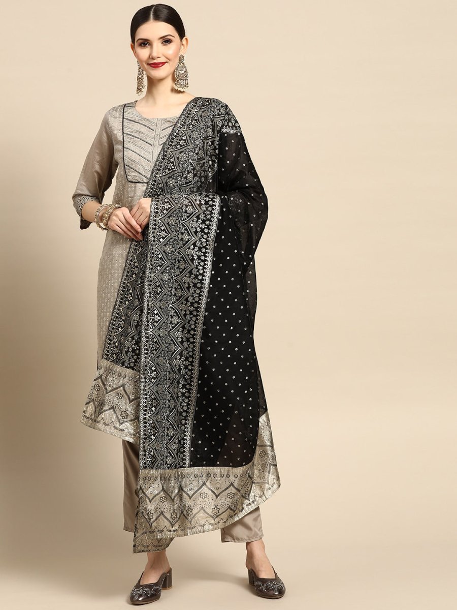 Anouk Women Grey Ethnic Motifs Printed Kurta with Trousers & With Dupatta - Distacart