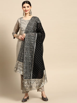 Anouk Women Grey Ethnic Motifs Printed Kurta with Trousers & With Dupatta - Distacart