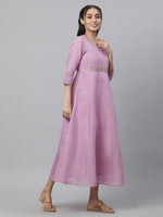 Thumbnail for AURELIA Purple Ethnic motifs Self Design Embroidered Fit & Flare Ethnic Dress With Dupatta