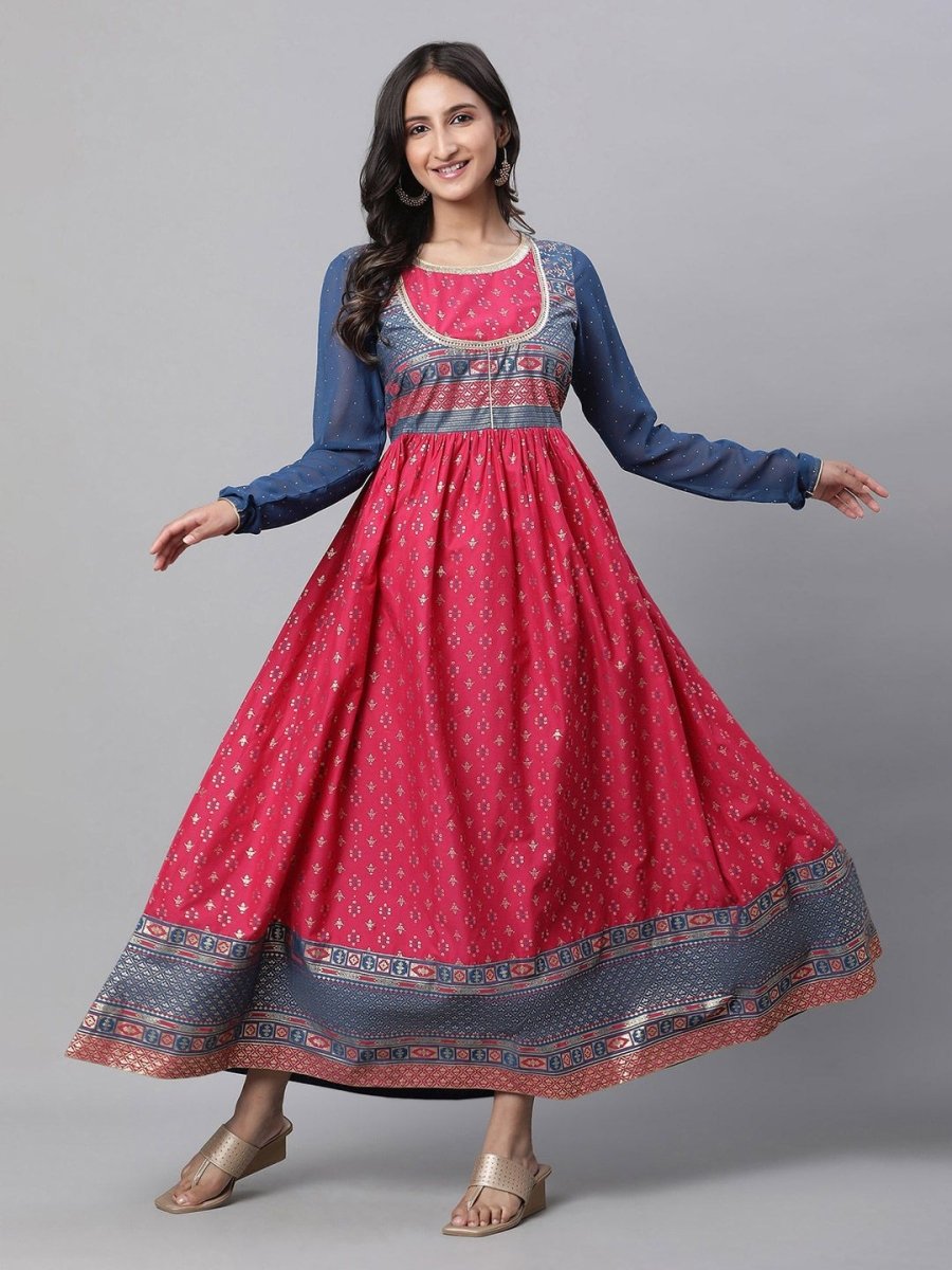 AURELIA Ethnic Motifs Printed Pure Cotton Maxi Dress - Distacart