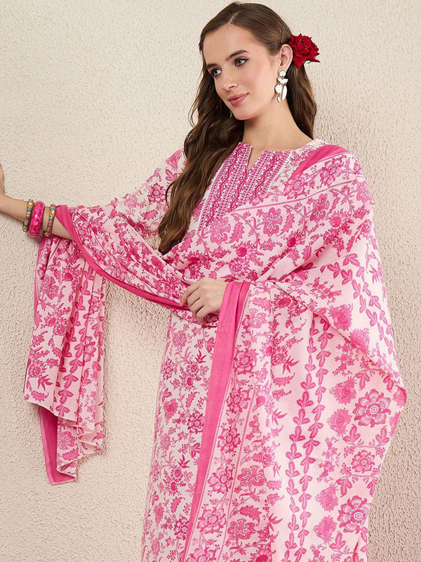 Indo Era Women Floral Printed Kurta with Trousers & Dupatta