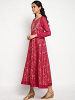 Thumbnail for AURELIA Printed Ethnic Motifs Satin Maxi Ethnic Dress