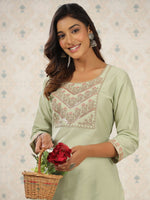 Thumbnail for Ode by House of Pataudi Floral Embroidered Thread Work Straight Kurta with Trousers - Distacart