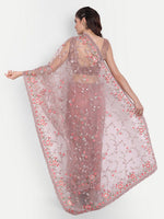 Thumbnail for kasee Lavender & Peach-Coloured Floral Embroidered Net Saree - Distacart