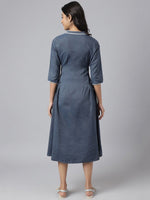 Thumbnail for AURELIA Women Blue Solid A-Line Midi Dress