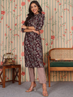 Thumbnail for Ode by House of Pataudi Floral Printed Regular Chanderi Silk Kurta With Trouser - Distacart