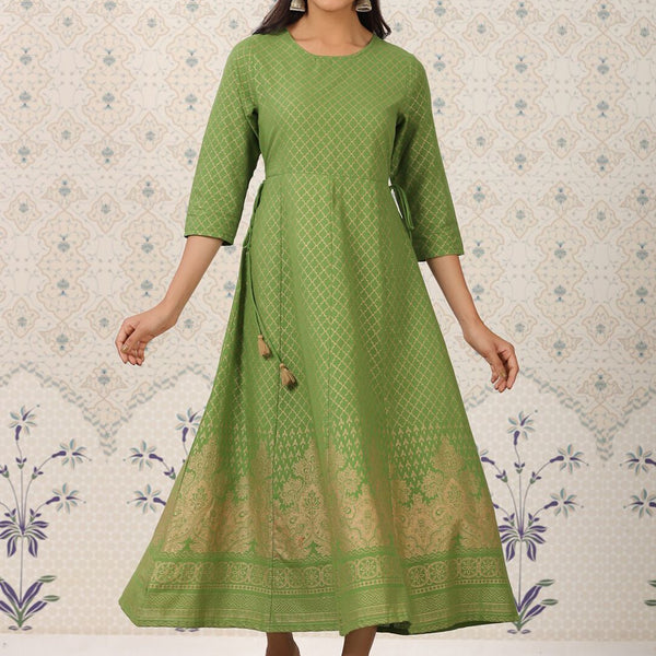 Ode by House of Pataudi Ethnic Motif Printed Pure Cotton A-Line Kurta - Distacart